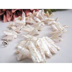 Biwa Stick pearl necklace sterling Silver clasp